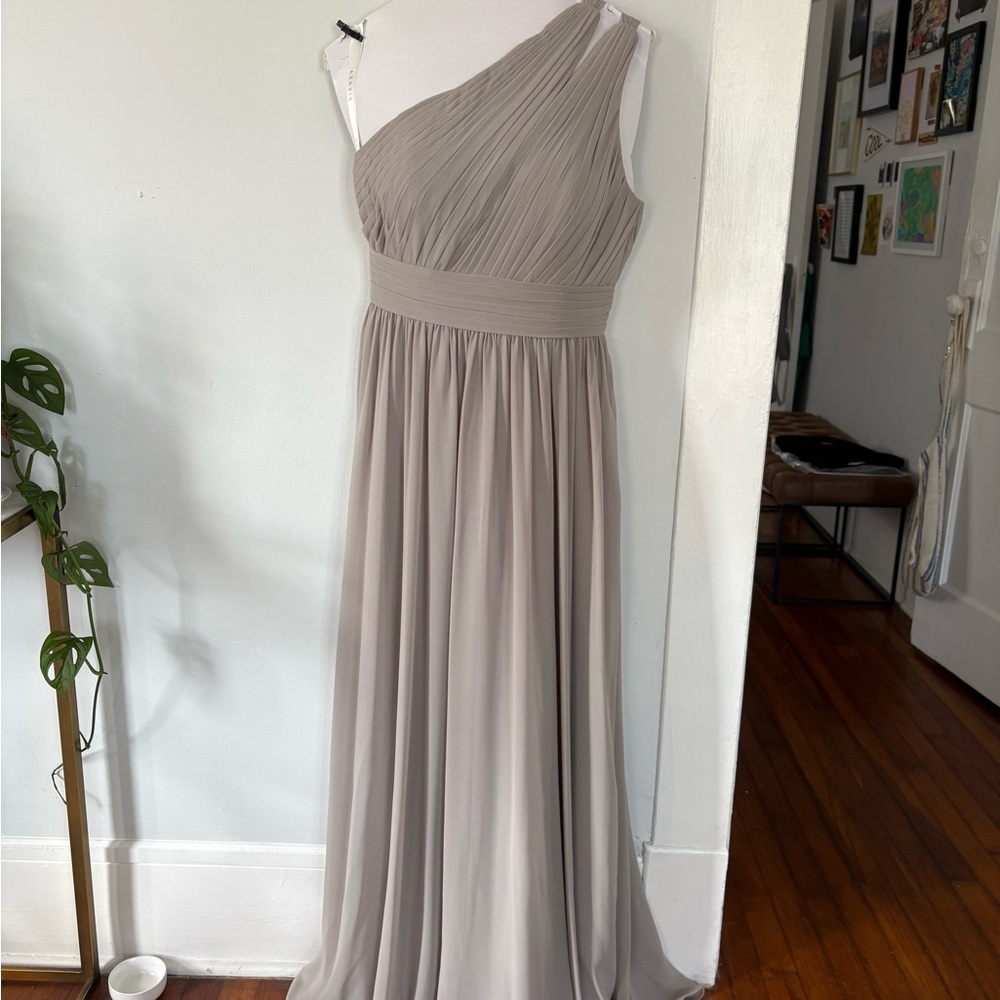 Azazie Molly One-Shoulder Dress in Silver/Gray